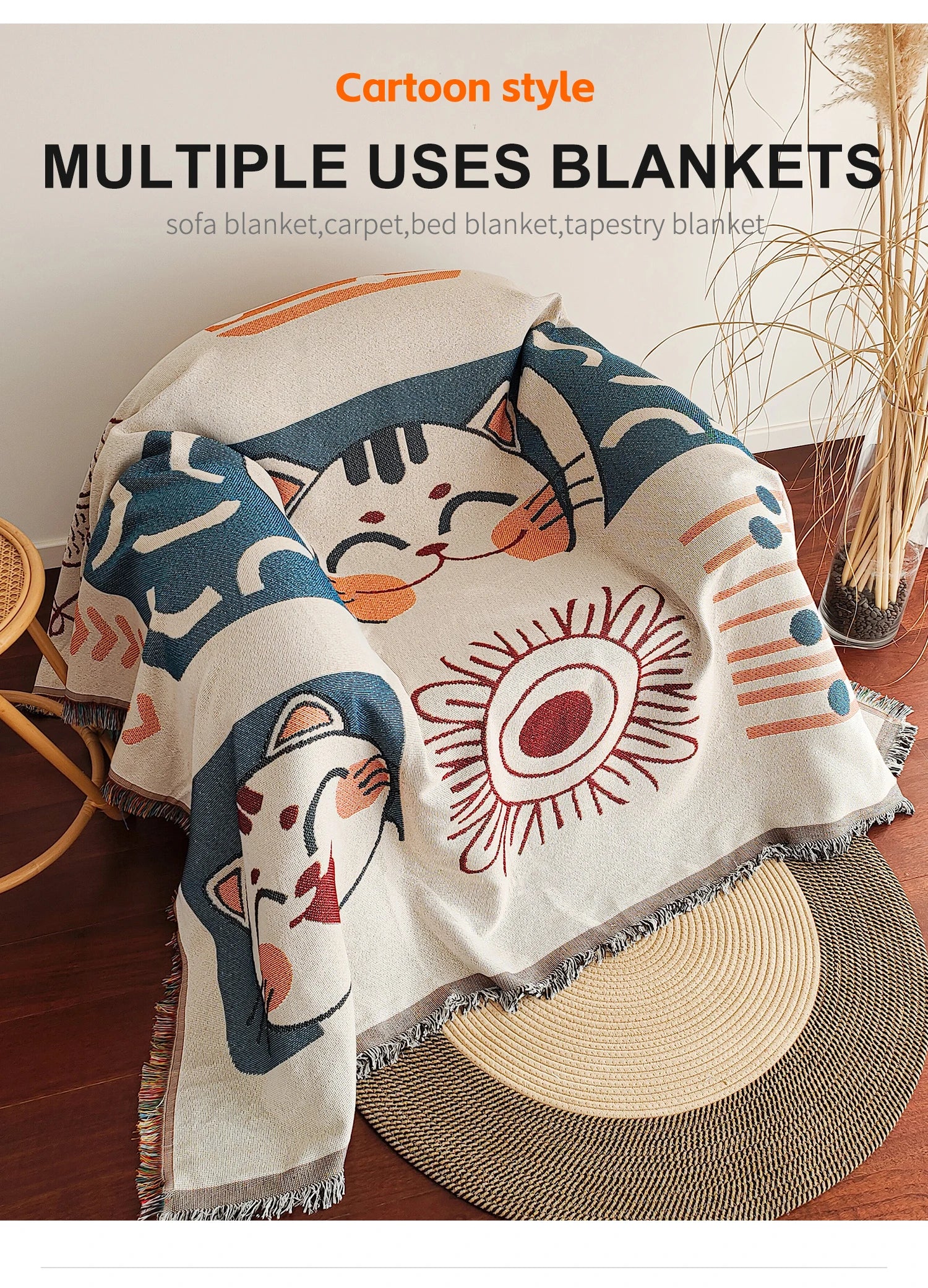 Lucky cat sofa blanket tapestry
