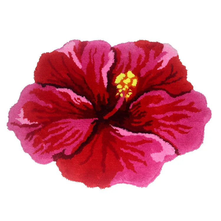 Red Hibiscus Flower Rug