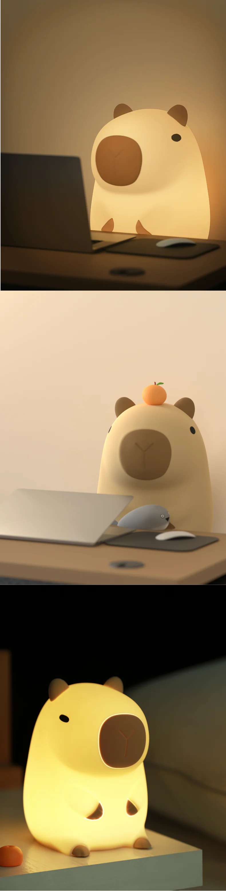 Cute Squishy Capybara Night Light  Animal Lamp