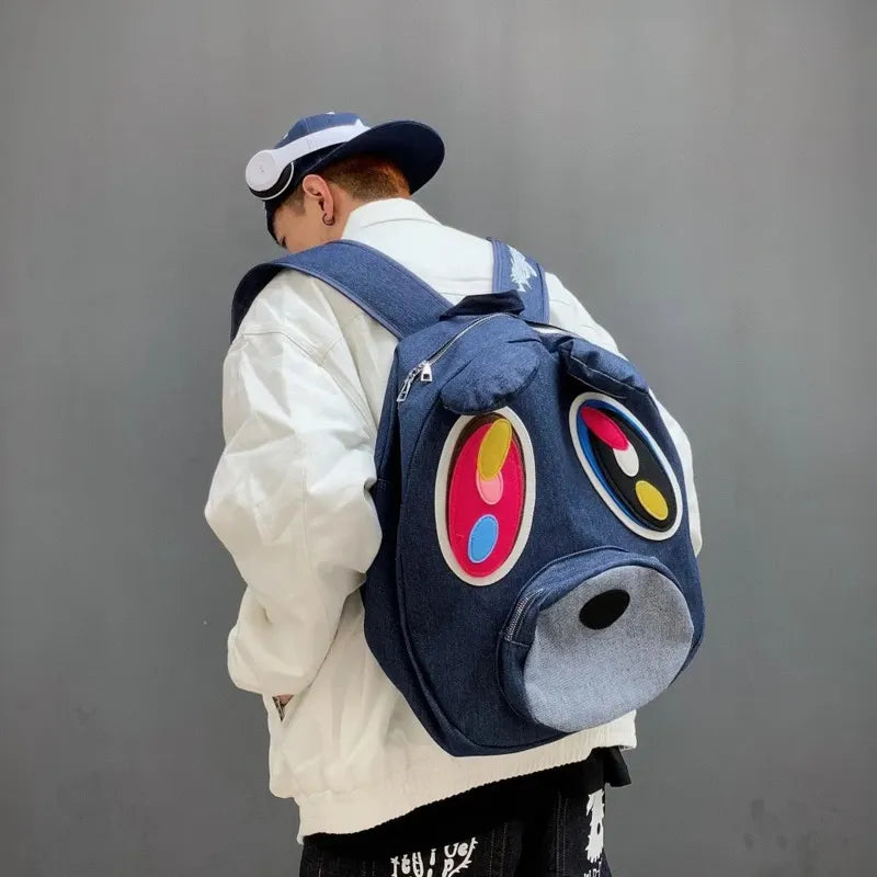 Kanye College Dropout Bear Denim Backpack Kanye
