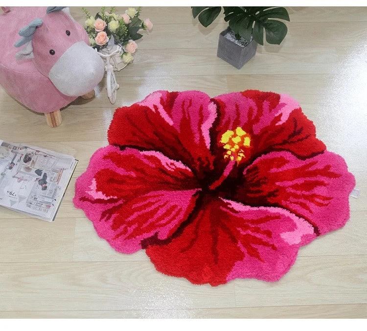 Red Hibiscus Flower Rug