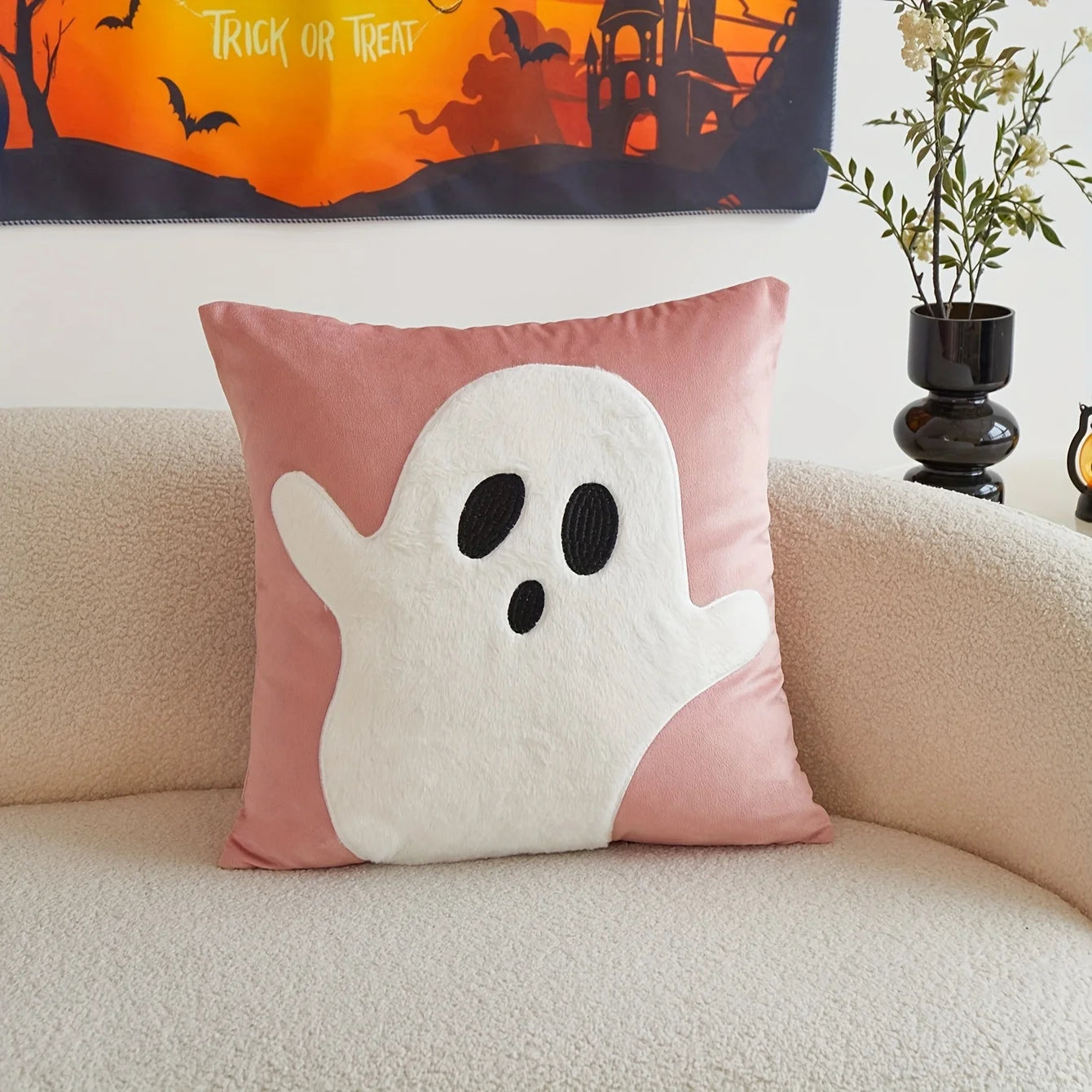 Halloween Ghost Embroidery Pillow Cover