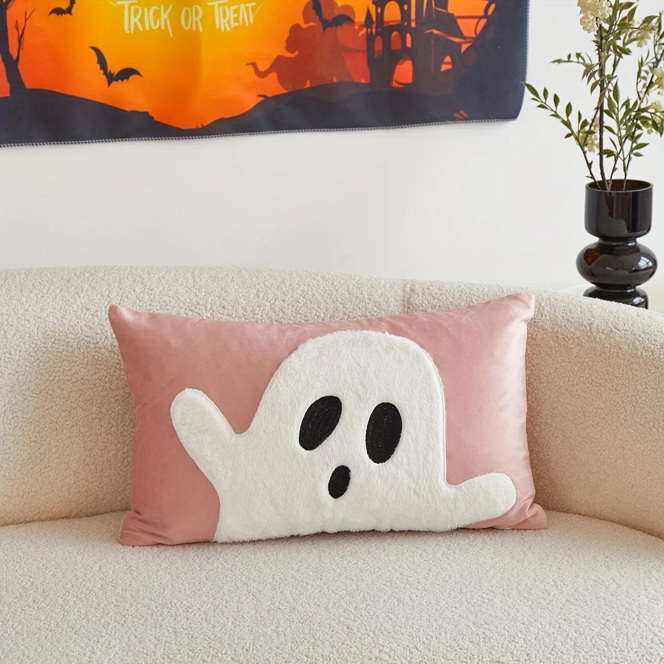 Halloween Ghost Embroidery Pillow Cover