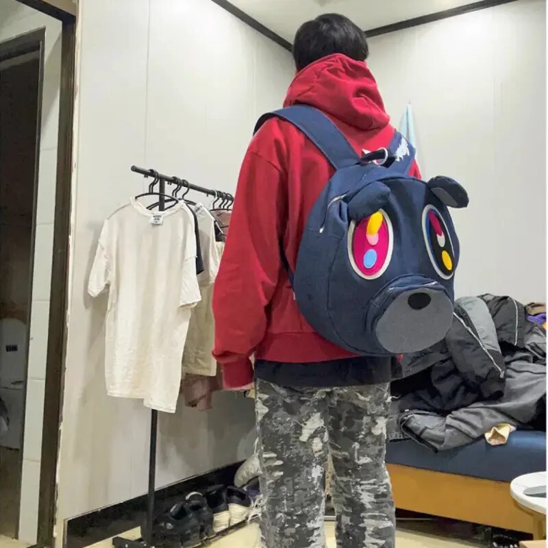 Kanye College Dropout Bear Denim Backpack Kanye