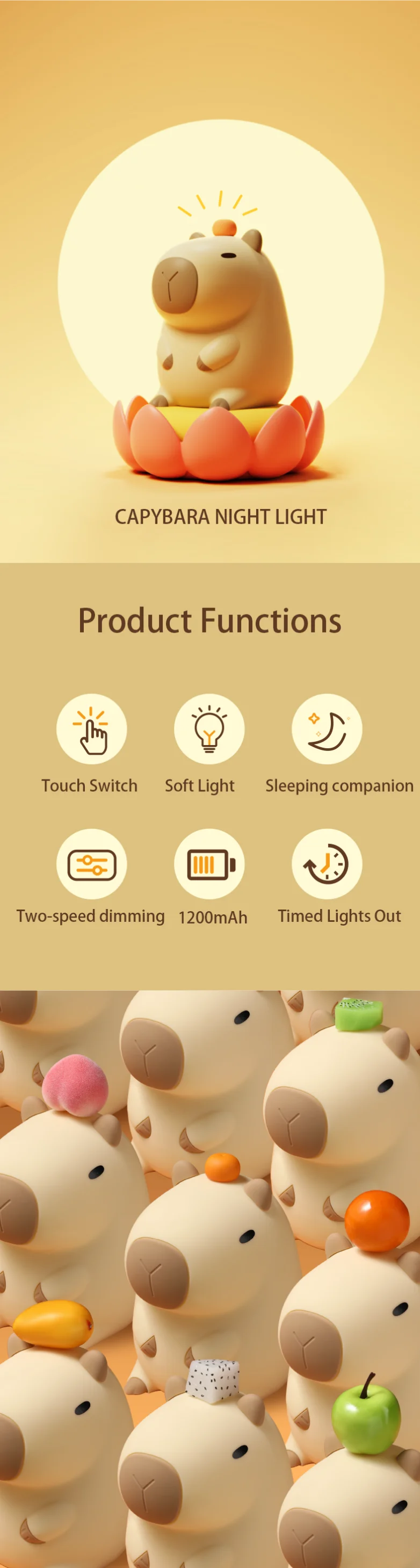 Cute Squishy Capybara Night Light  Animal Lamp