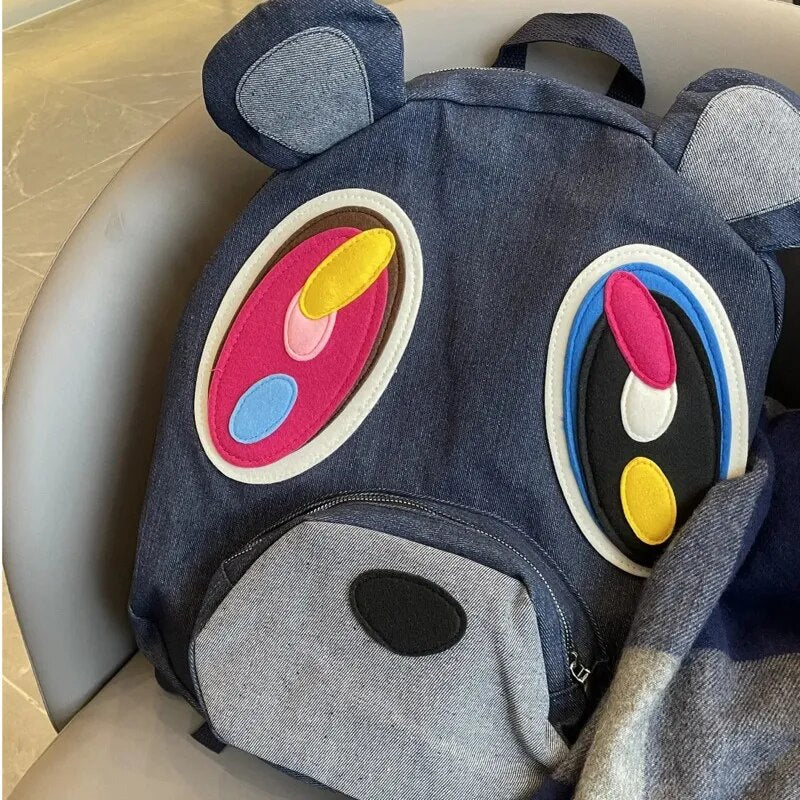 Kanye College Dropout Bear Denim Backpack Kanye