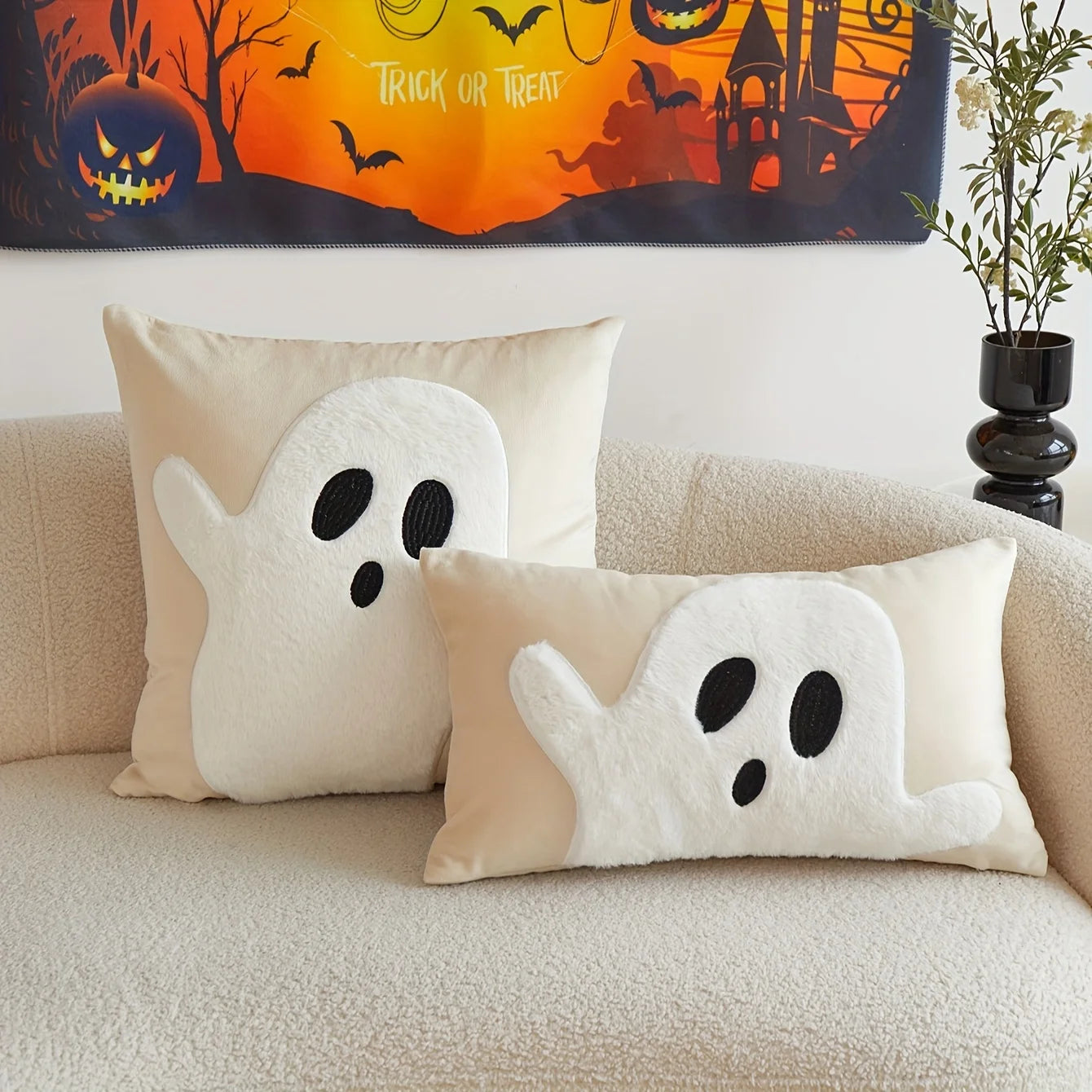 Halloween Ghost Embroidery Pillow Cover