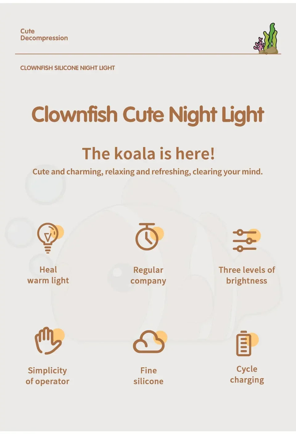 Cute Clownfish LED Night Light Lamp
