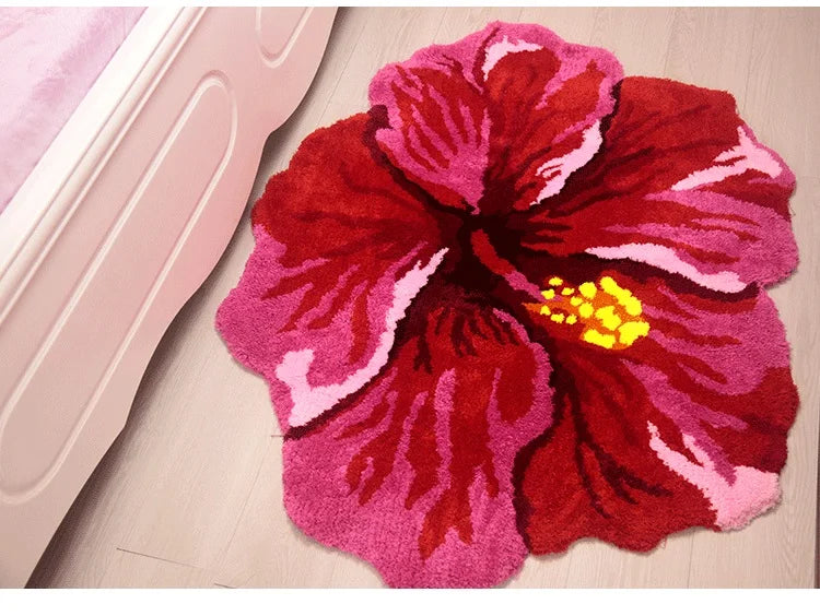 Red Hibiscus Flower Rug