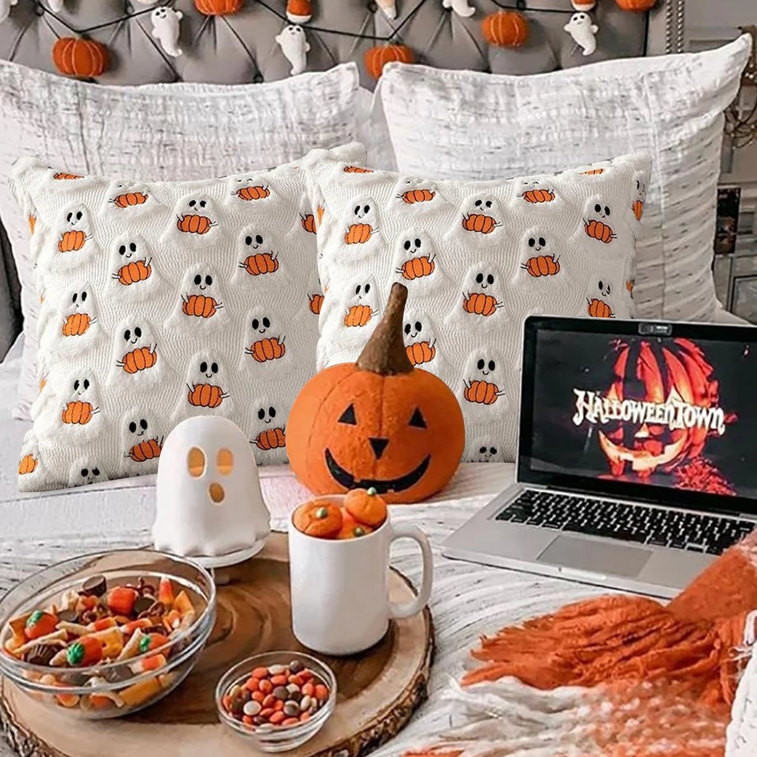 Ghost & Bat Decorative Pillow Cover Halloween