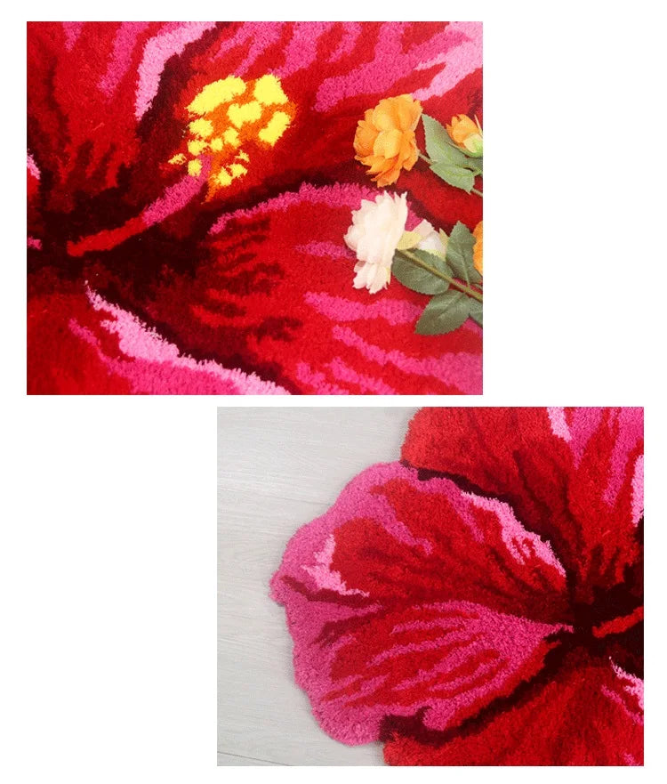 Red Hibiscus Flower Rug