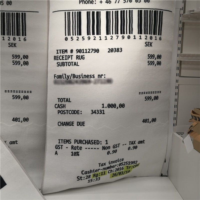 IKEA Bill Receipt Carpet